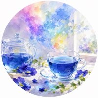 青い花とお茶の夢イメージイラスト